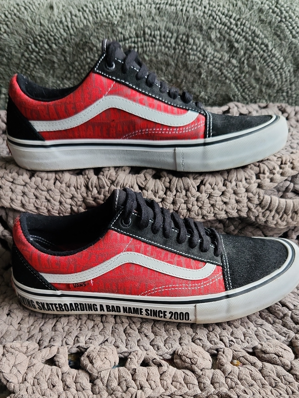 Vans X Baker Pro Old Skool Low Top Sneakers in Black, Red & White Y2k Streerwear